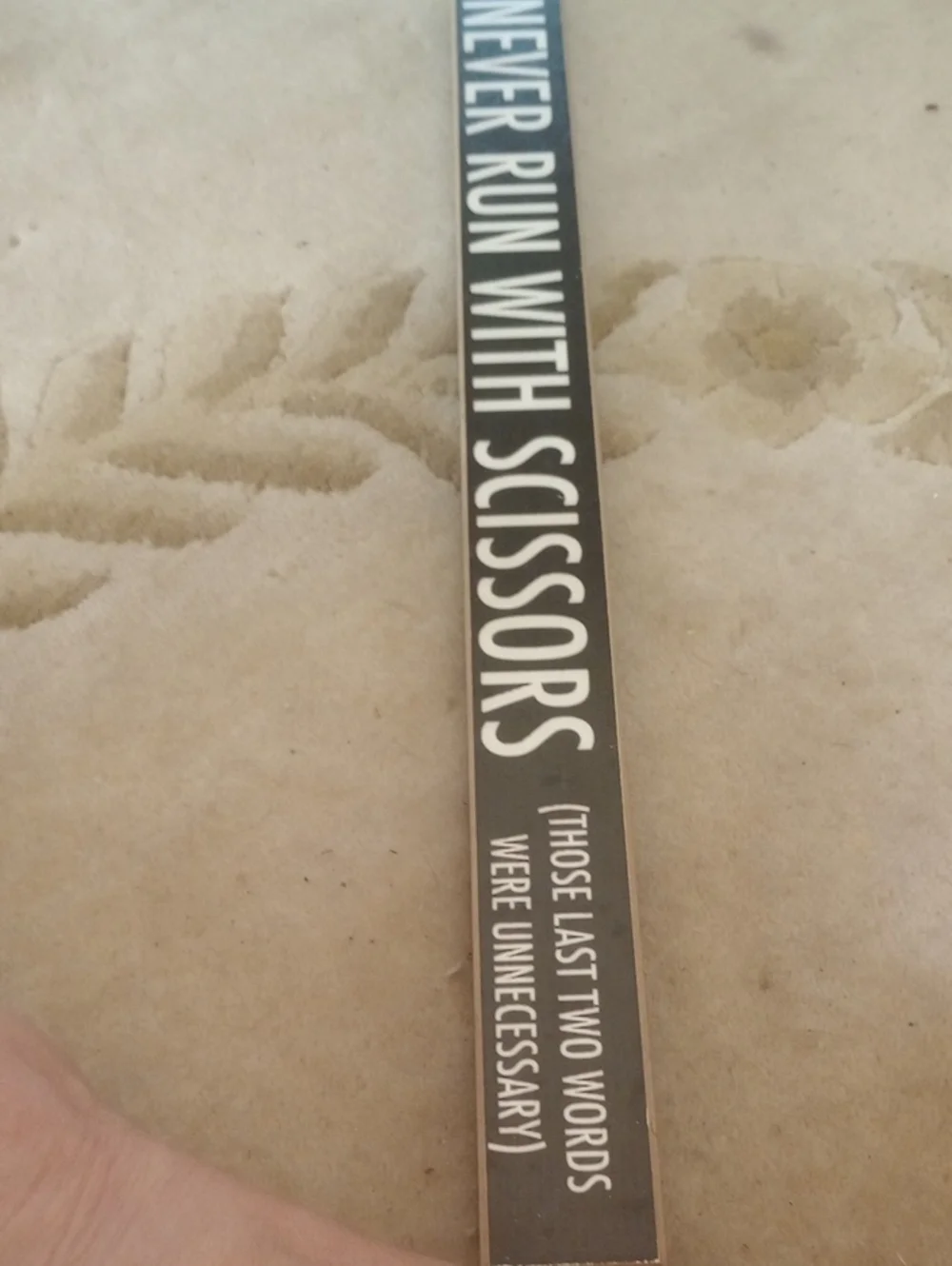 Black Decorative Wooden Sign - 'I Never Run With Scissors' (......)